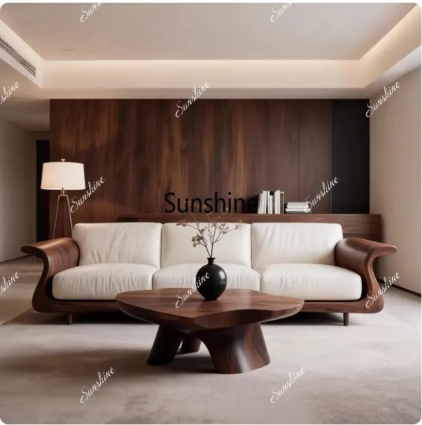 

New Chinese style, straight row sofa living room villa light luxury high-end design, solid wood