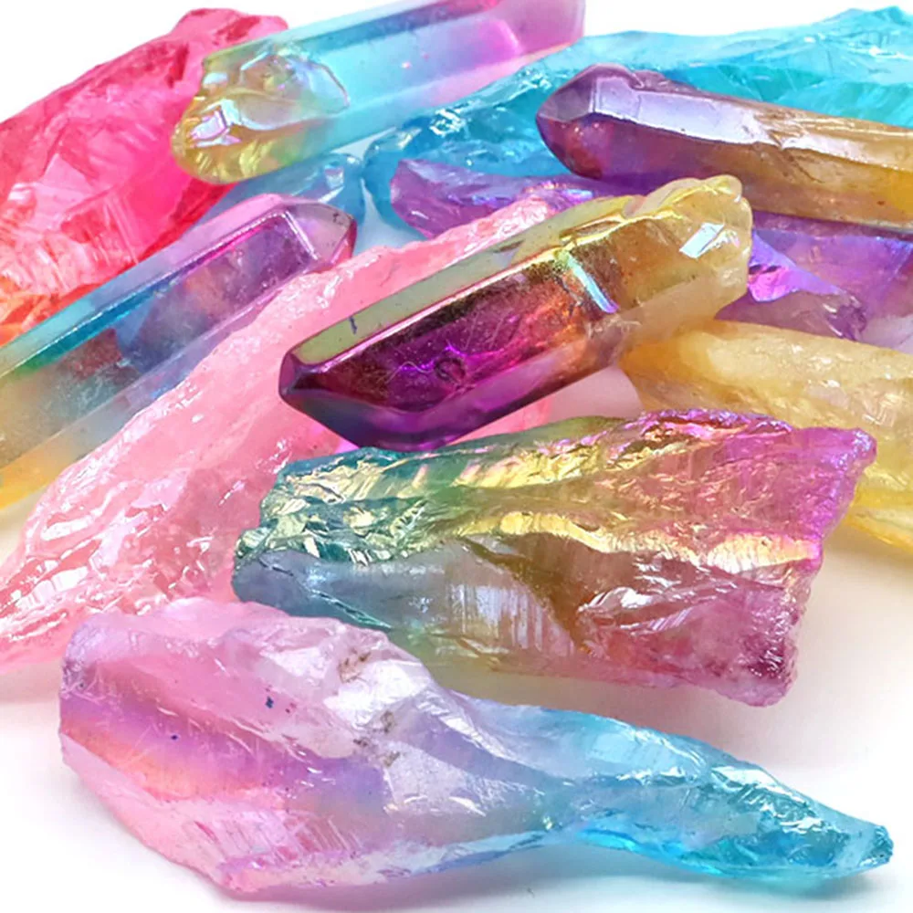 Natural Cryatals Raw Stones Electroplated Pink And Blue Point Healing Crystal Wand Energy Mineral Home Aquarium Decoration
