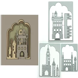 Metal Cutting Dies Scrapbooking Middle Age European Style Castle Card Cover DIY 3D Postcard Layered Paper Art Work Decorating