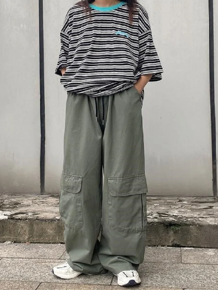 Harajuku Zwarte Oversized Cargo Broek Vrouwen Japanse Streetwear Losse Wijde Pijpen Broek Voor Dames Broek