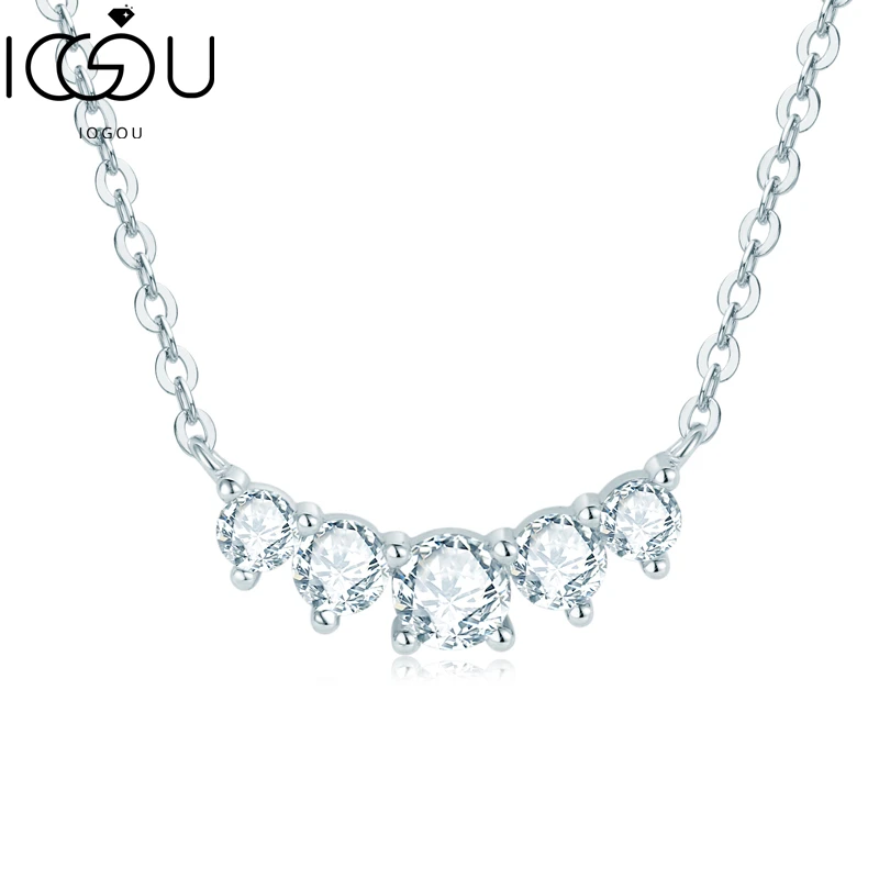 

IOGOU Trendy Woman Jewelry 2023 Moissanite Smile Pendant Necklace for Women Girls Gift 5 Stone Choker With Chain length 40+5cm