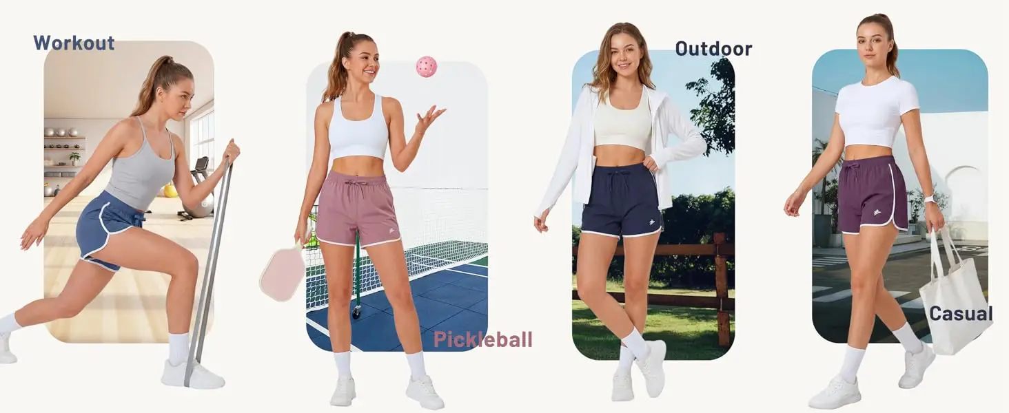 TACVASEN Womens Athletic Running Shorts with 2 Side Pockets Quick Dry Stretchy Workout Gym Shorts Elastic Waistband Activewear