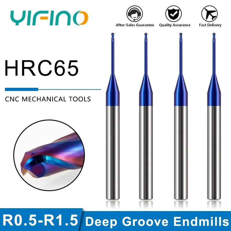 

YIFINO HRC65 2F Blue Nano Coating Ball End Deep Groove Milling Cutter Tungsten Steel Carbide CNC Machining Endmills Tools