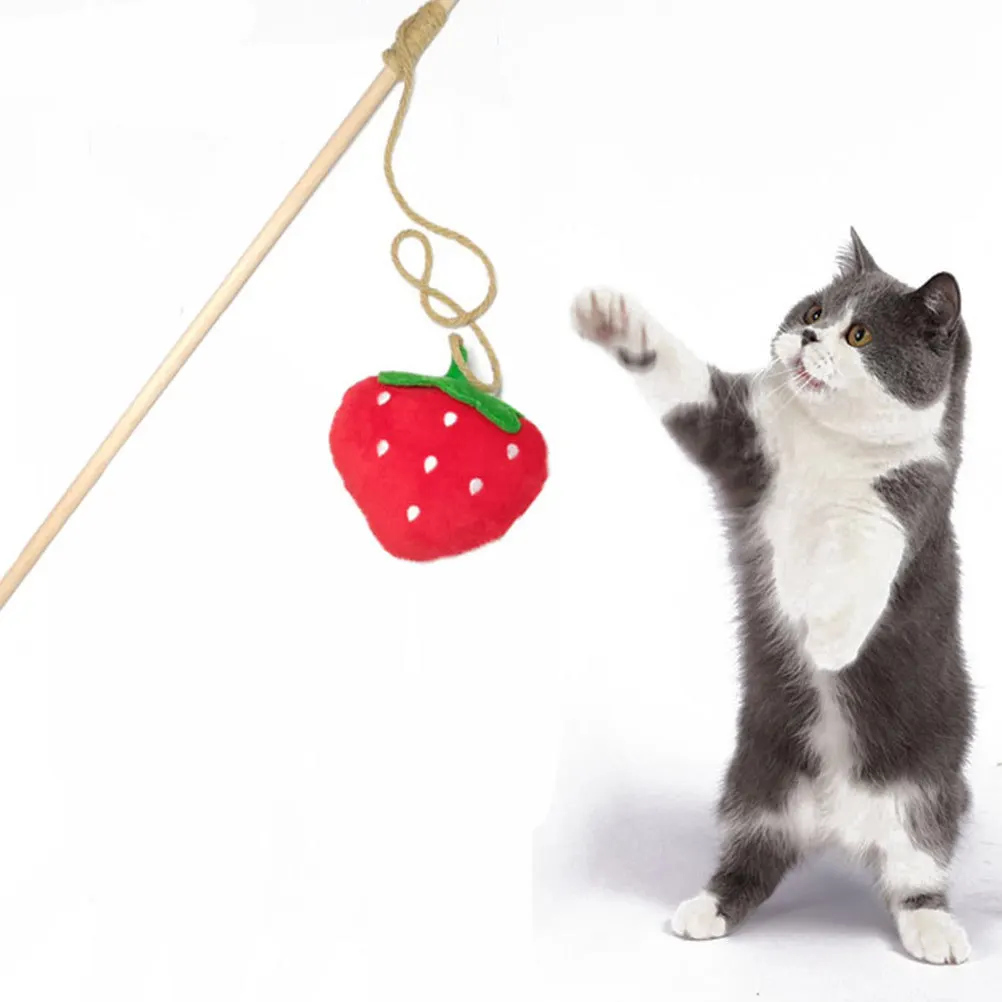 

Strawberry Cat Teaser Stick Lightweight Portable Interactive Cat For Kitten Long Handle Playing Rod Pet Plaything