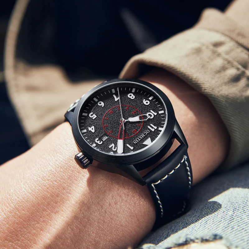 Vintage Style Pilot Men Watch Automatic Mechanical Classic Design Auto Date Display Leather Strap Male Leisure Sport Wristwatch
