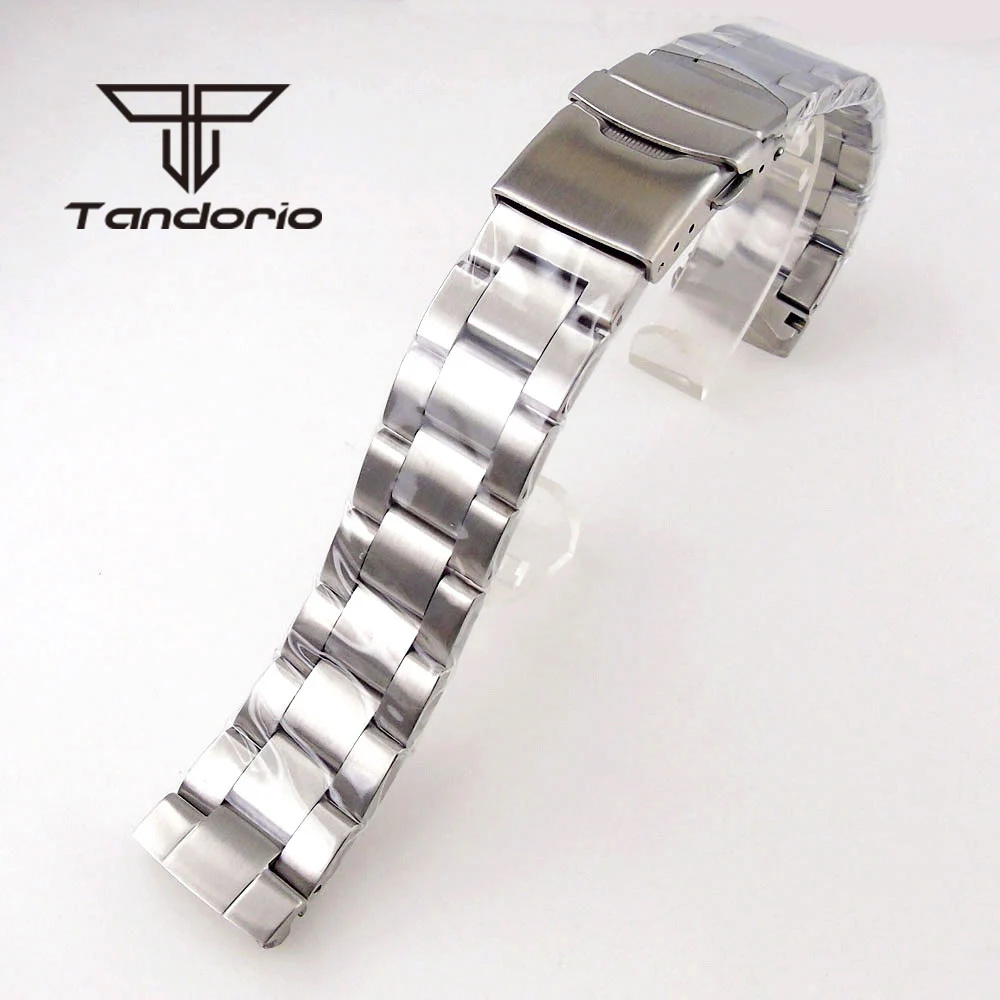 New Curved End Stainless Steel Watch Bracelet Folding Clasp Fit for Tandorio 62mas Diving Wristwatch