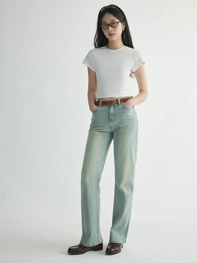 Slim Fit Straight Leg Jeans Ultra Model Retro Elastic Casual Low Waist Long Pants for Young Women in Their 20s All Seasons Wear