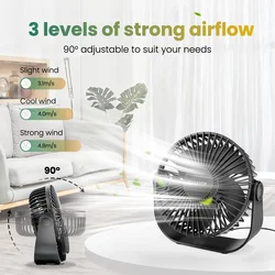 GAIATOP USB Desk Fan, 3 Speeds with Strong Airflow, 5.5 Inch Quiet Small Portable Table Fan, 90° Rotate Personal Cooling Fan For