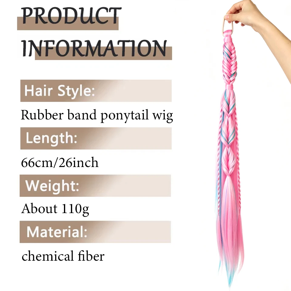 Synthetic Handmade Braided Pink Color Ponytail Extensions Mixed Braid Easy Wear for Daily Party Christmas Halloween Festival