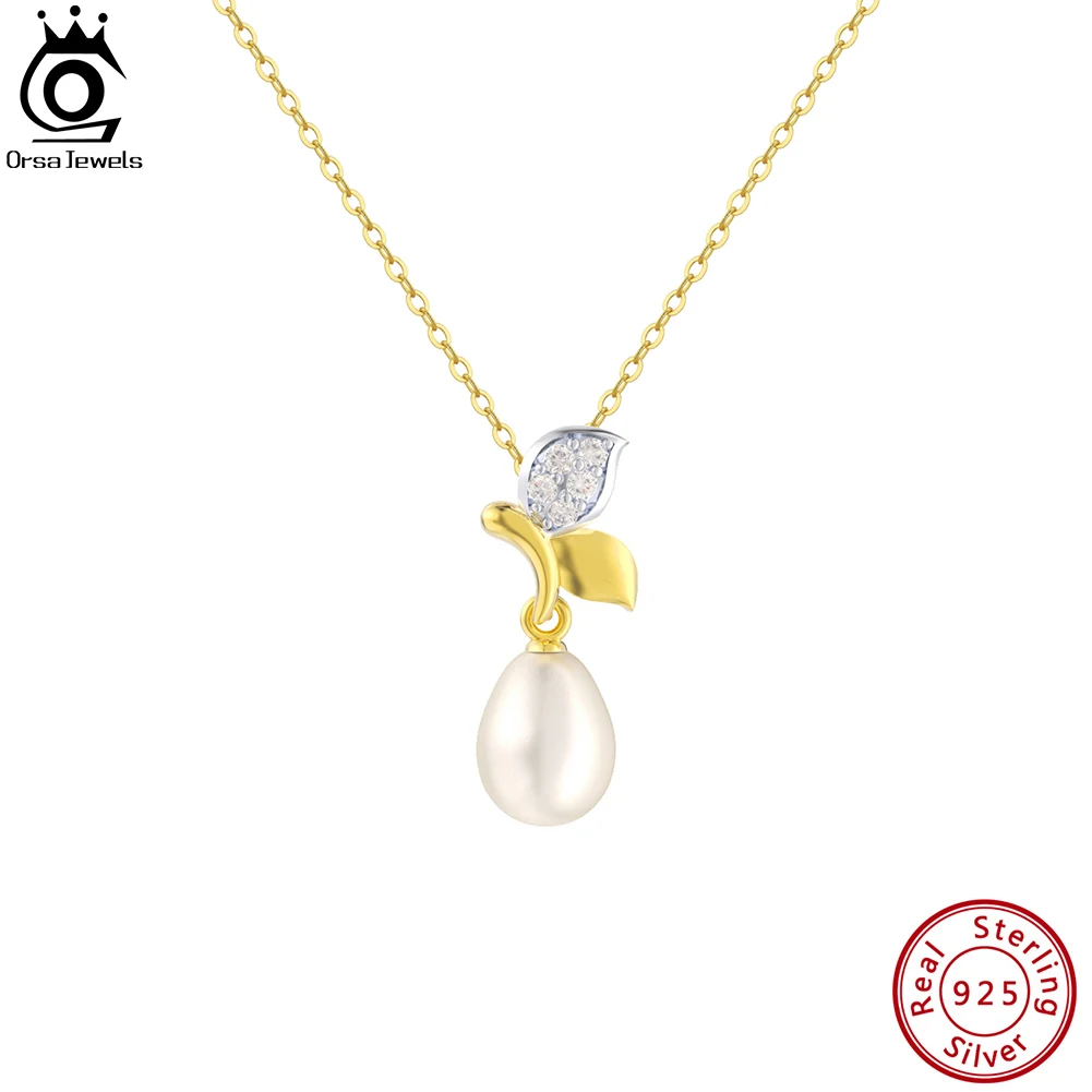 ORSA JEWELS 925 Sterling Silver Natural Freashwater Pearl Sapling Necklace Women‘s Pearl Pendant Birthday Gift Jewelry GPN43