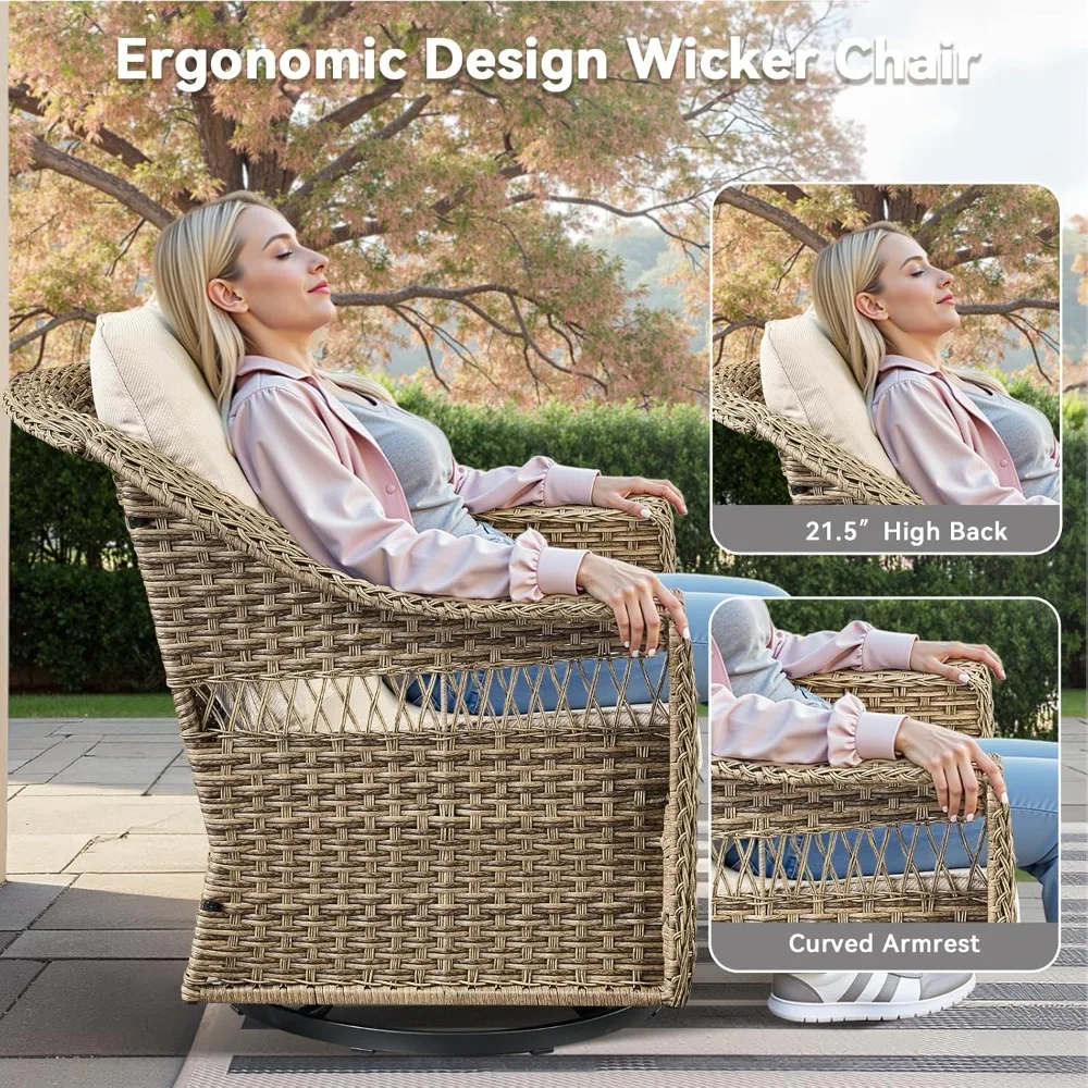 Outdoor Swivel Rocker Patio Chairs with 4" Thick Cushion - 5 Piece Wicker Bistro Set with Side Table, High Back Comfty Outdoor