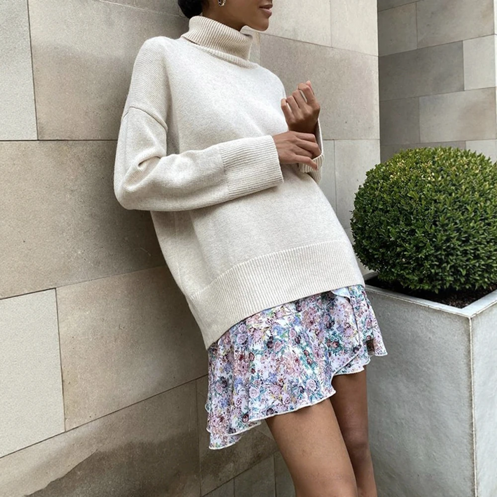 

UNIKTEE Women's Long Sleeve Turtleneck Sweater Elegant Plain Screw Thread Autumn Winter Casual Basic Fashion Top for Ladies