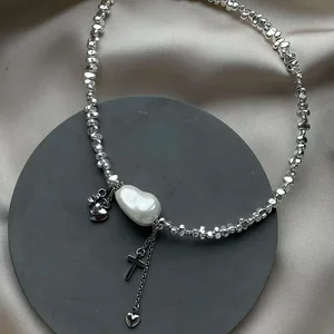 Elegan Irregular CCB & Pink Batu Manik-manik Rantai Jantung Liontin Kalung untuk Wanita Kalung Pesta Makan Malam Valentine Perhiasan N0498 8 chai penjualan terbaik - №