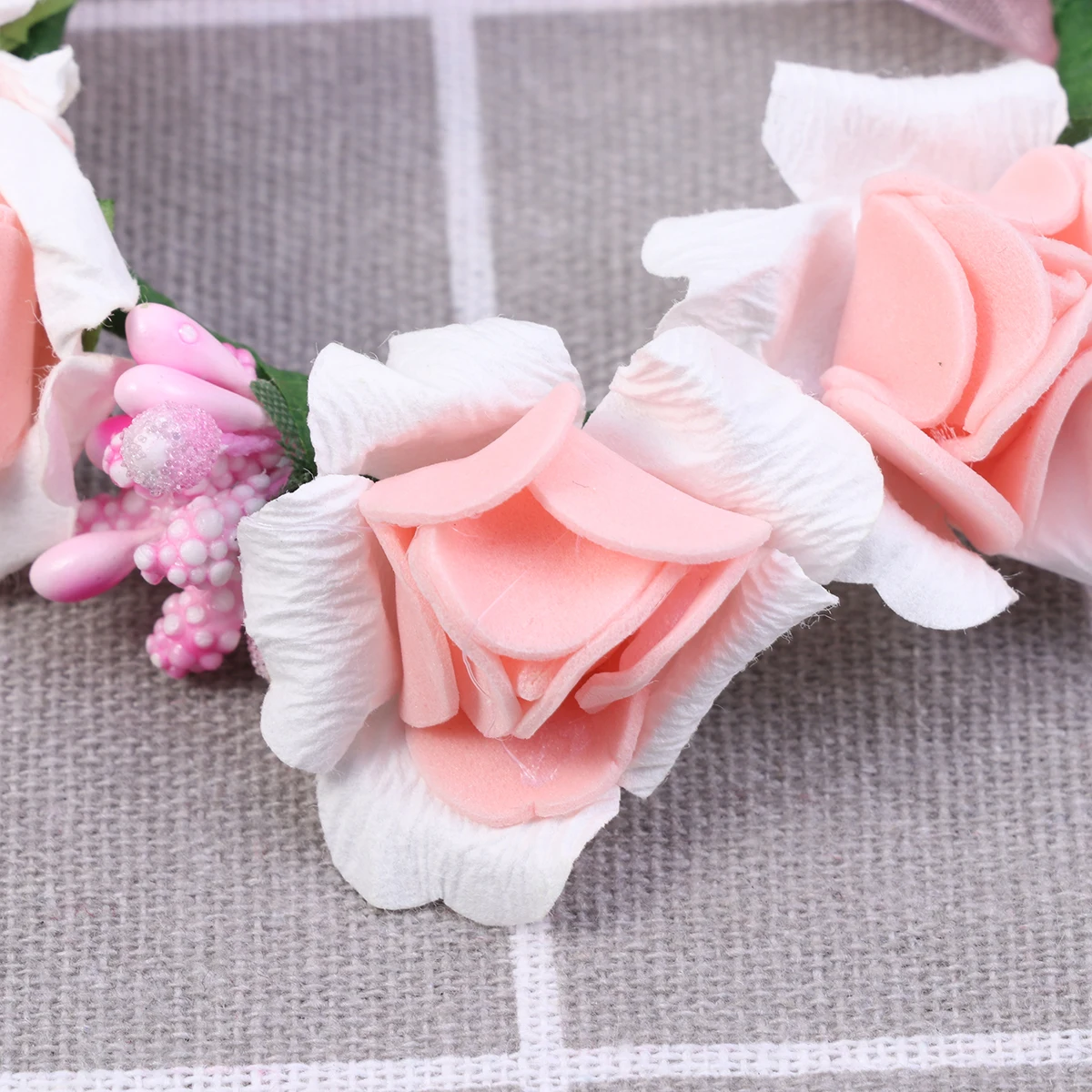 

2 pcs Flower Headband Wristband Bride Bridesmaid Children Hair Garland Floral Bracelet Wedding Party Decoration Photo Prop Pink