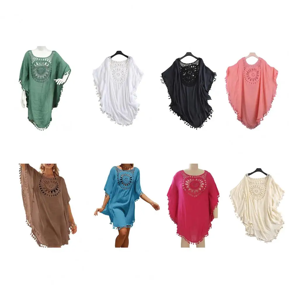 فستان سباحة نسائي للتستر خفيف الوزن على الشاطئ، ملابس سباحة صيفية ملفوفة، غطاء بدلة استحمام مجوف شفاف لحمام السباحة على الشاطئ