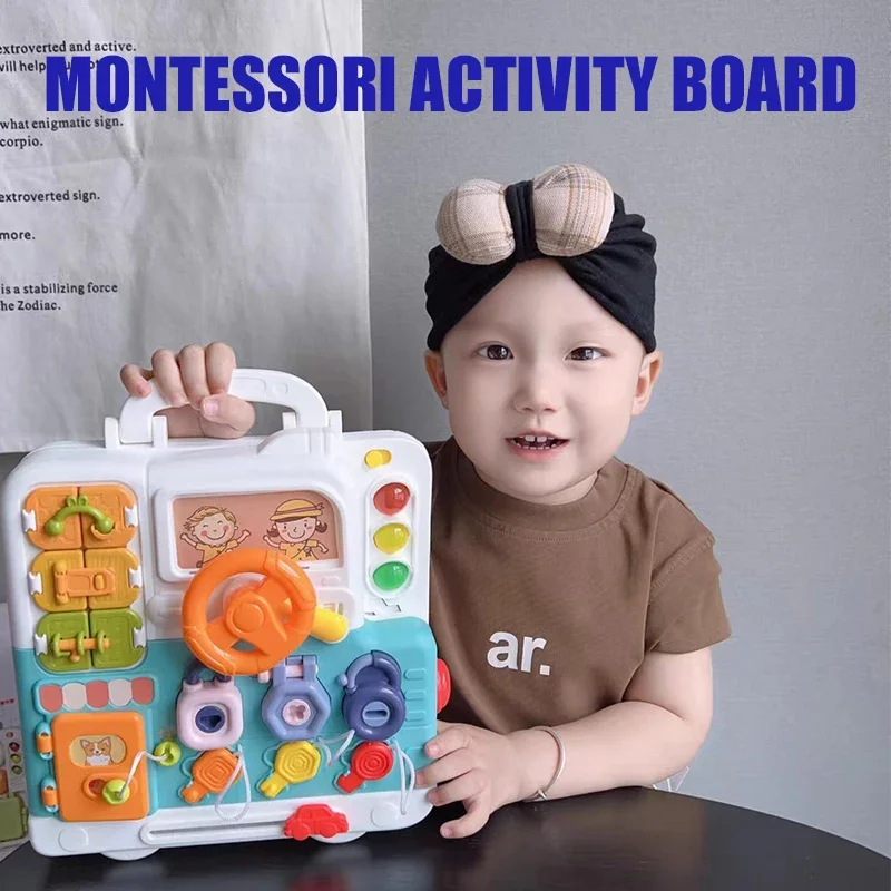 Baby Sensory Busy Board Montessori Toys Music Lights Switch Multifunction Travel Play Early Educational Activities Toy for Kids