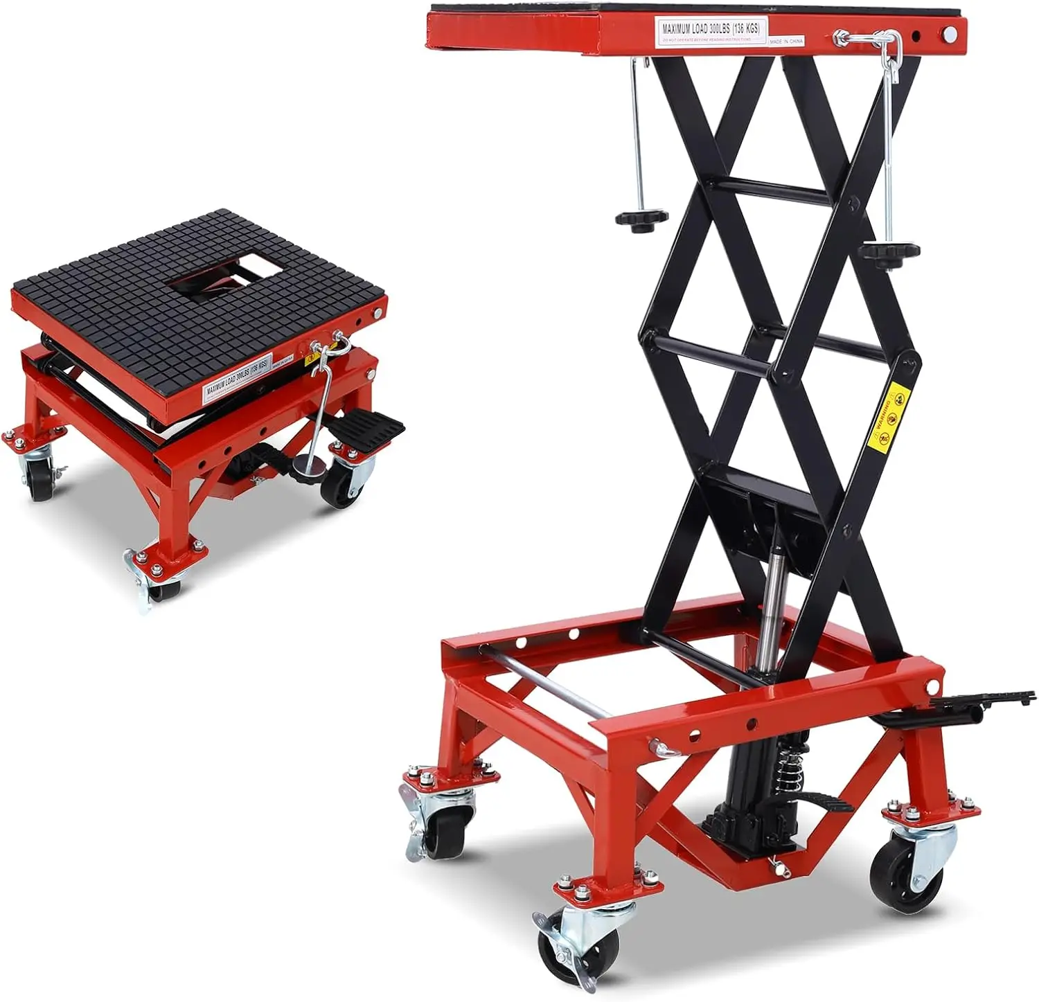 

Гидравлический мотоциклетный ножничный домкрат, 300 фунтов, подъемные колеса для ног с рычагом подножки, подъемный стол с 4 колесами, поднимающие велосипеды от 1