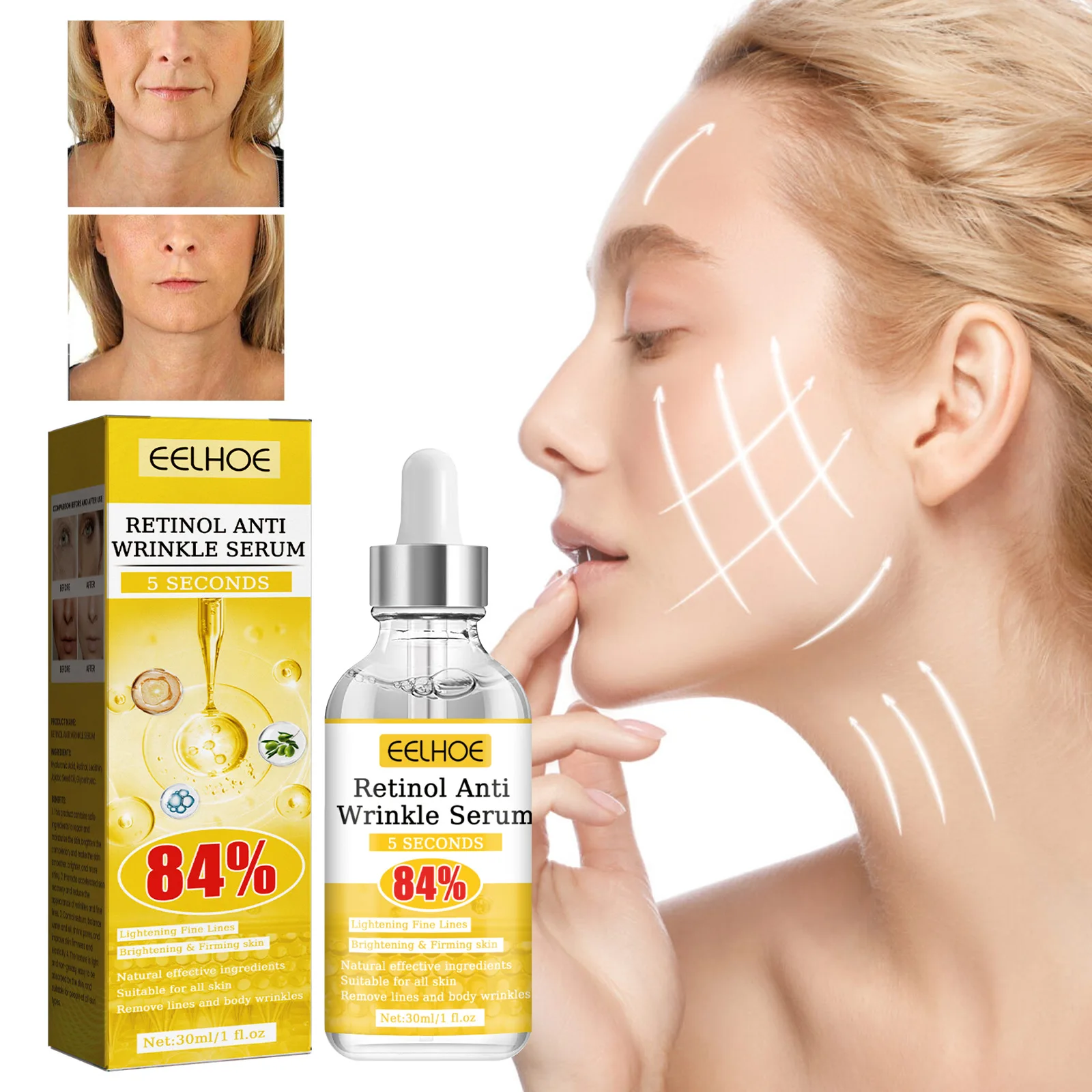 Retinol Instant Rimpel Remover Gezicht Serum Lifting Verstevigende Anti Aging Vervagen Fijne Lijntjes Whitening Hydraterende Huidverzorging Cosmetica