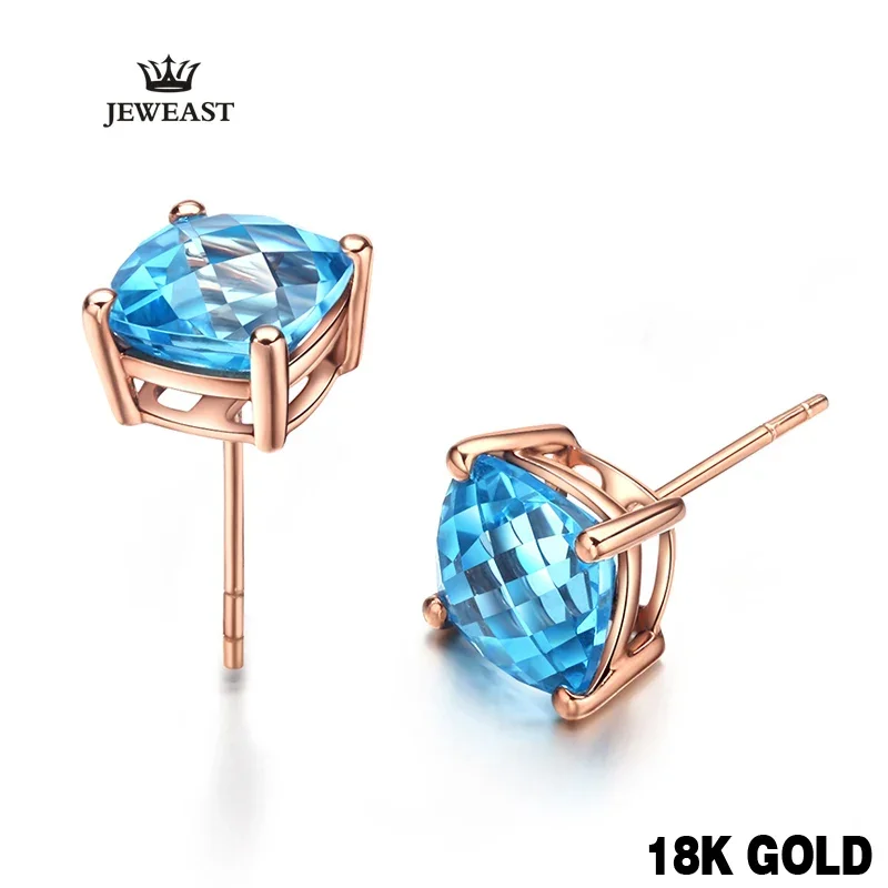 18k Pure Rose Gold Natural Blue Topaz Stone Stud Earrings Simple Elegant And Classic Gift For Mother sapphire Hot Sale 2025 new