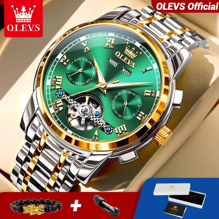 

OLEVS 6607, оригинальные классические мужские часы, многофункциональные, скелетон, полые, глубокие, водонепроницаемые, светящиеся, роскошные, автоматические, механические, Wa
