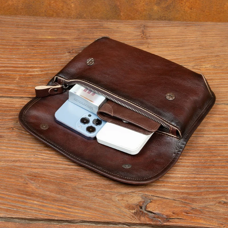 حقيبة ساعي البريد من الجلد الطبيعي للرجال بطبقة علوية من جلد البقر حقيبة كتف كاجوال بمقبض نباتي مدبوغ من الجلد #4