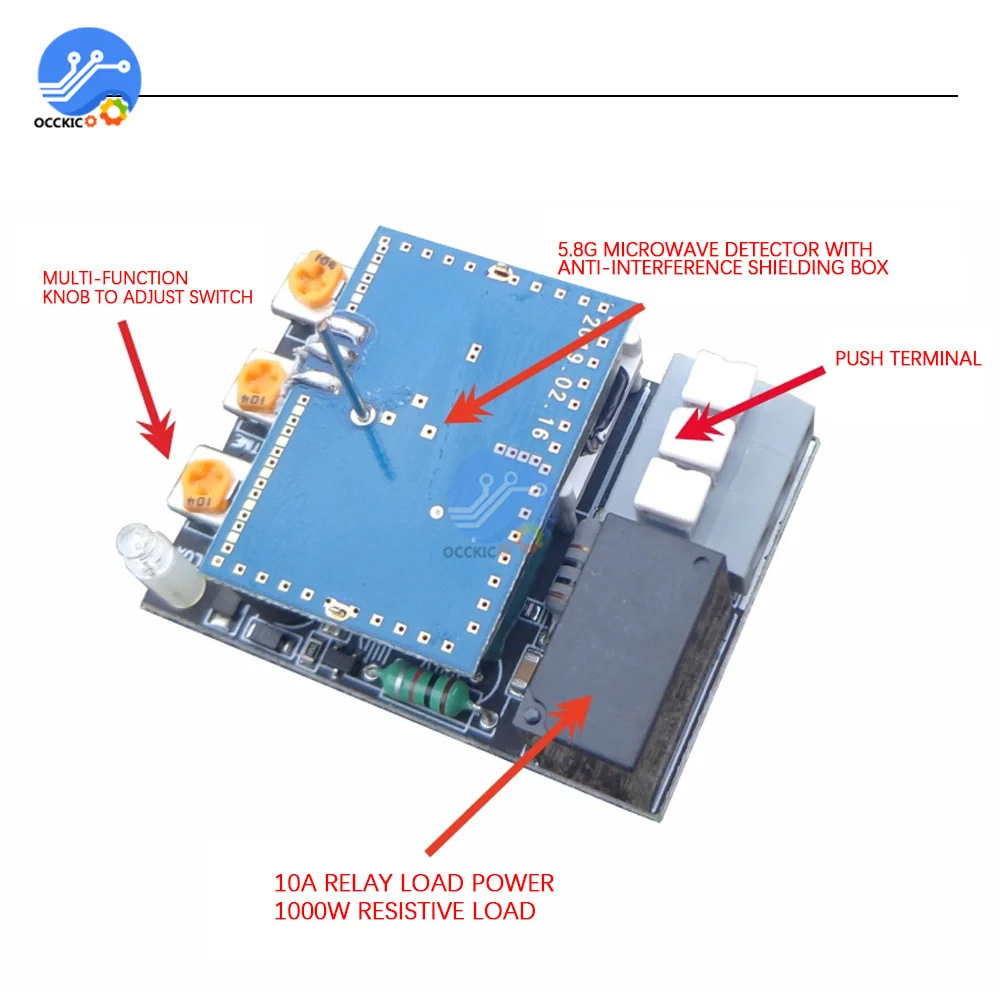 AC 220V 5.8GHz Microwave Radar Sensor Switch Human Body Motion Induction Sensor for LED Light Sensors Switches