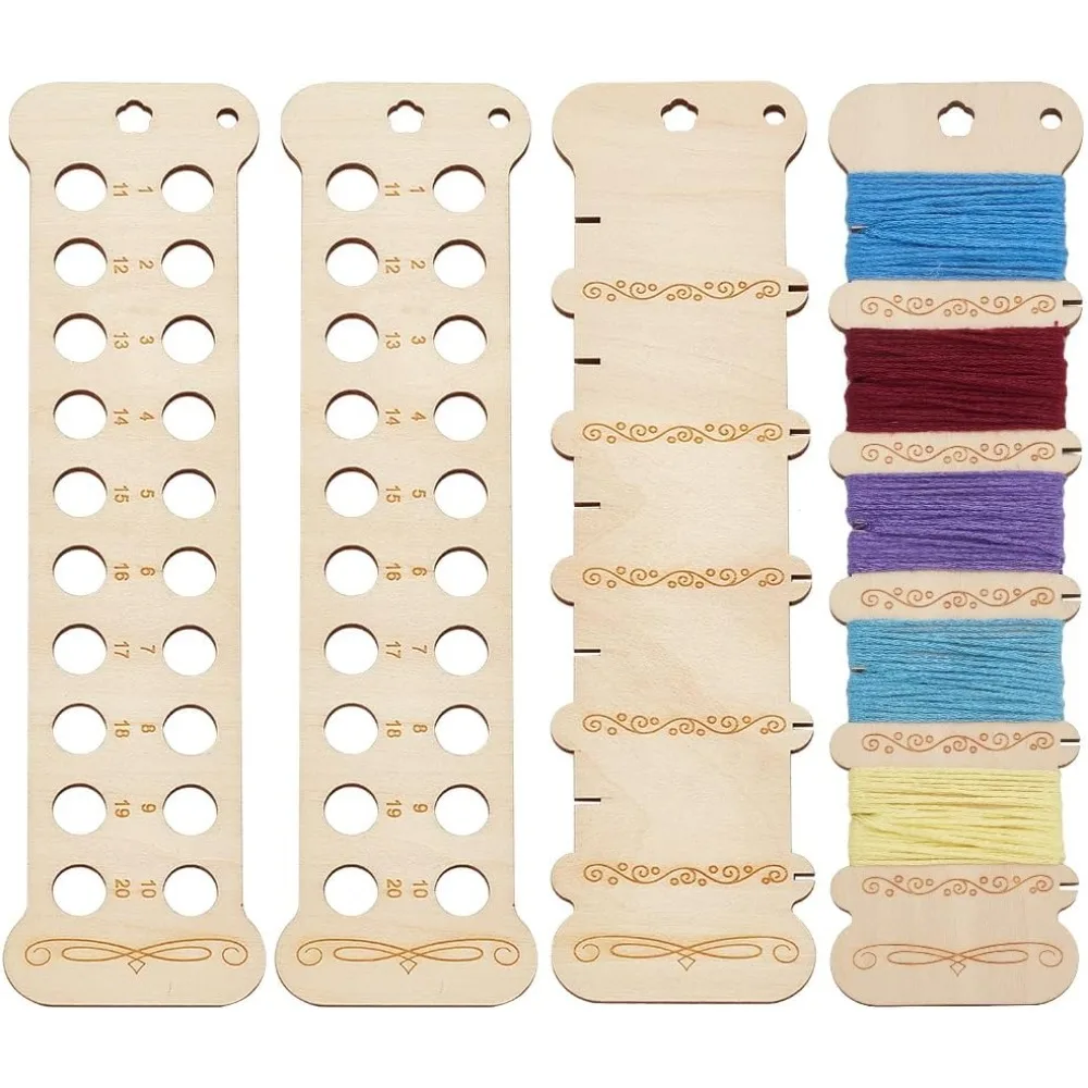 4pcs 2 Sizes Wooden Embroidery Floss Organizer 22-Holes with Numbers Winding Plate Board Card Rectangle Thread Project Cards