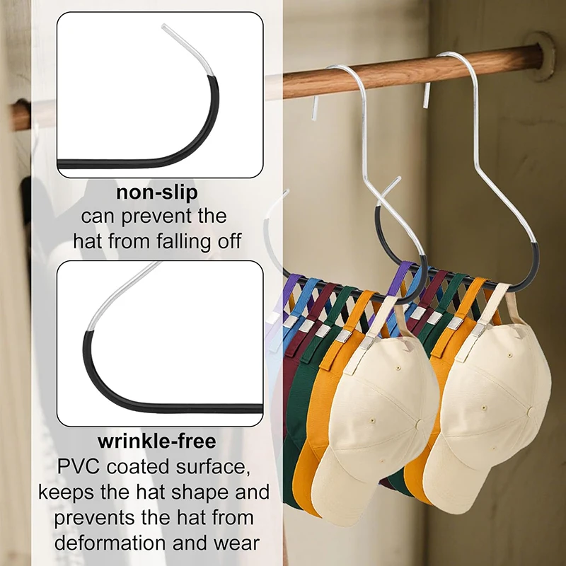 2Pcs Multi-Hat Hanger Hooks, Space-Saving Closet Organizer for Caps