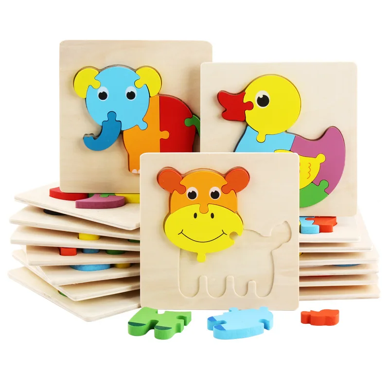 Bambini Ragazzi e ragazze Cartone animato Puzzle tridimensionale in legno Traffico animale Geometria Forma Puzzle abbinato Giocattolo P80