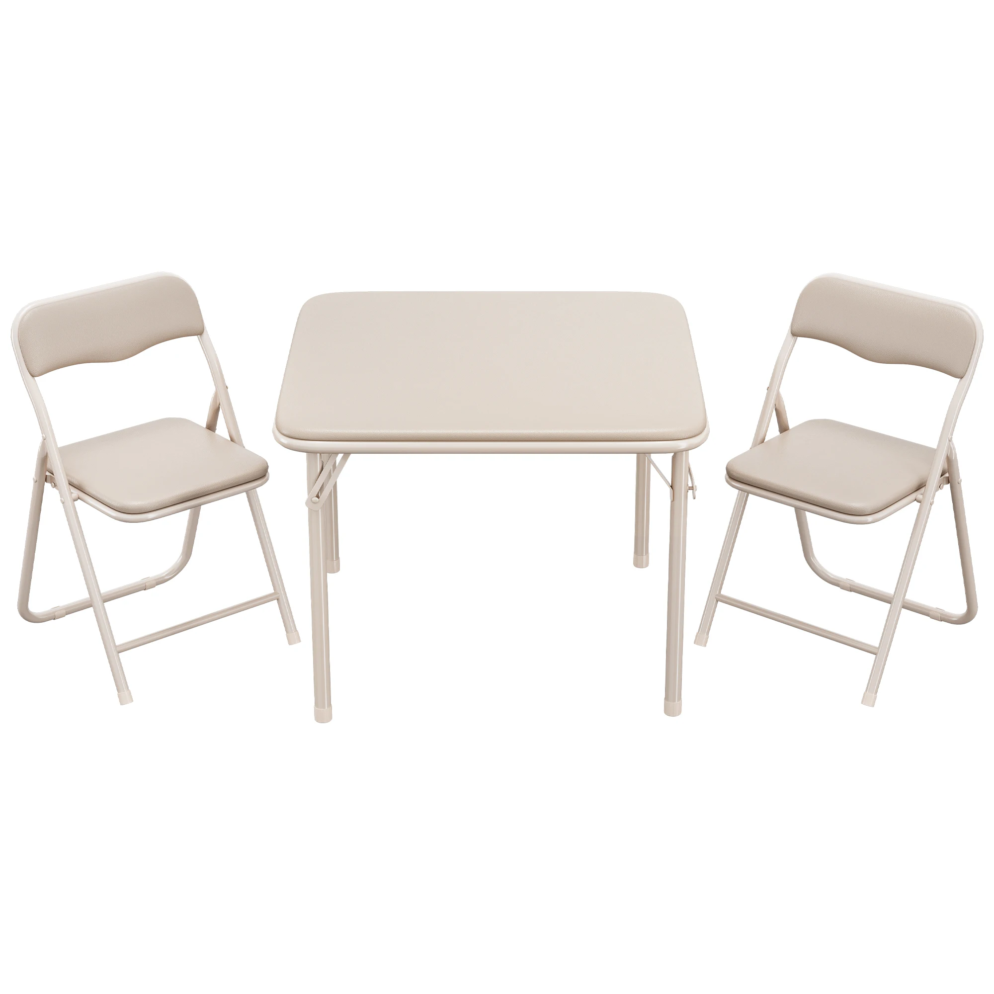 Folding Table and Chairs Set of 3, Portable Table and Chair with PU Soft Cushion,Suitable for Eating,Reading and Playing