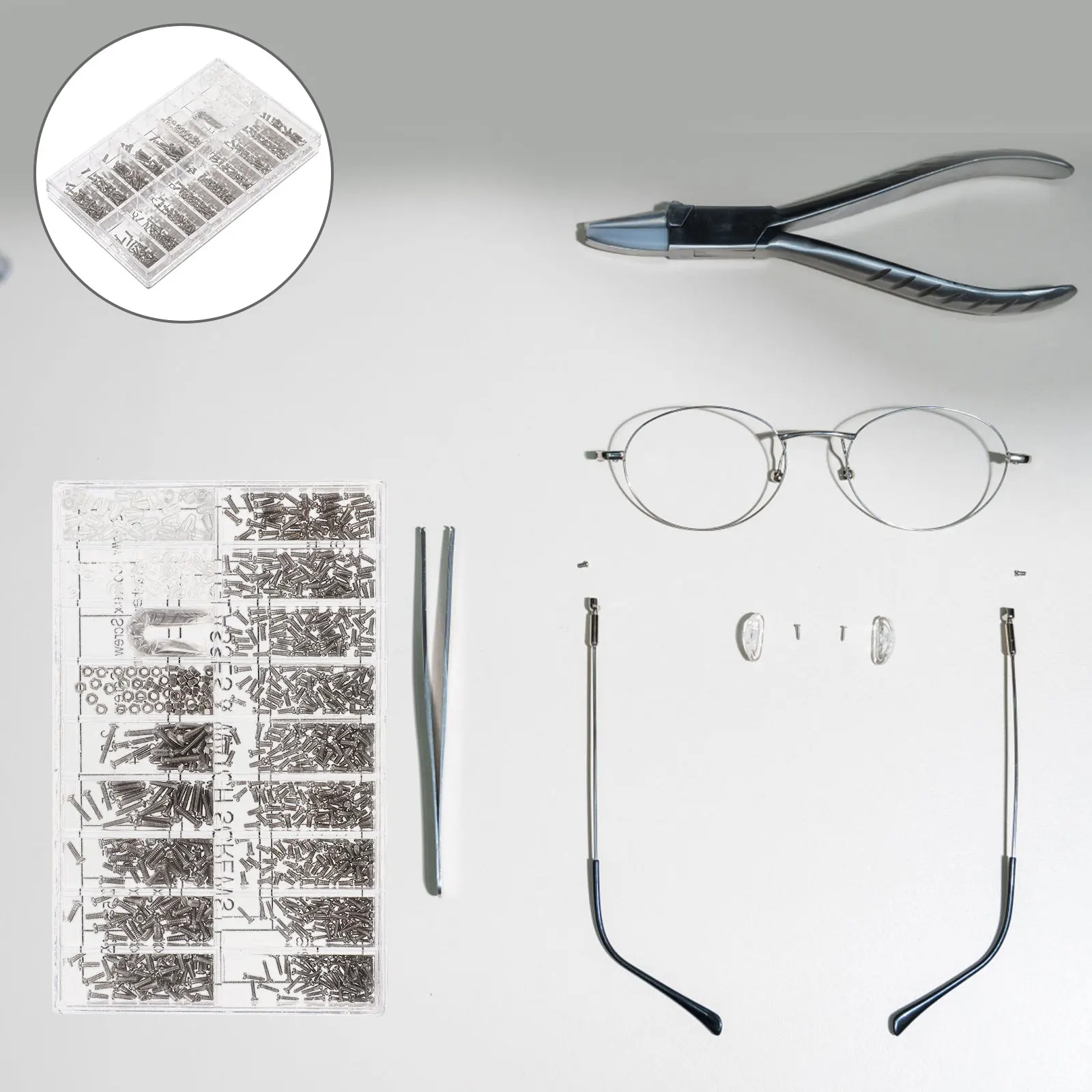 

Glasses Nose Bracket Clock Screw Set Eyeglasses Sunglasses Metal Repair Kit Various Screws Assorted Sizes Home Office Optical