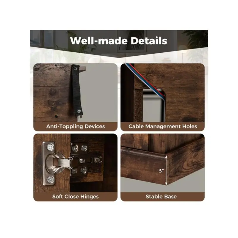 حامل تلفزيون مقاس 58 بوصة مزود بمدفأة RGB - تطبيق ذكي وجهاز تحكم عن بعد، سخان 4777 وحدة حرارية بريطانية (62 ° F إلى 82 ° F) - تصميم بني ريفي #5