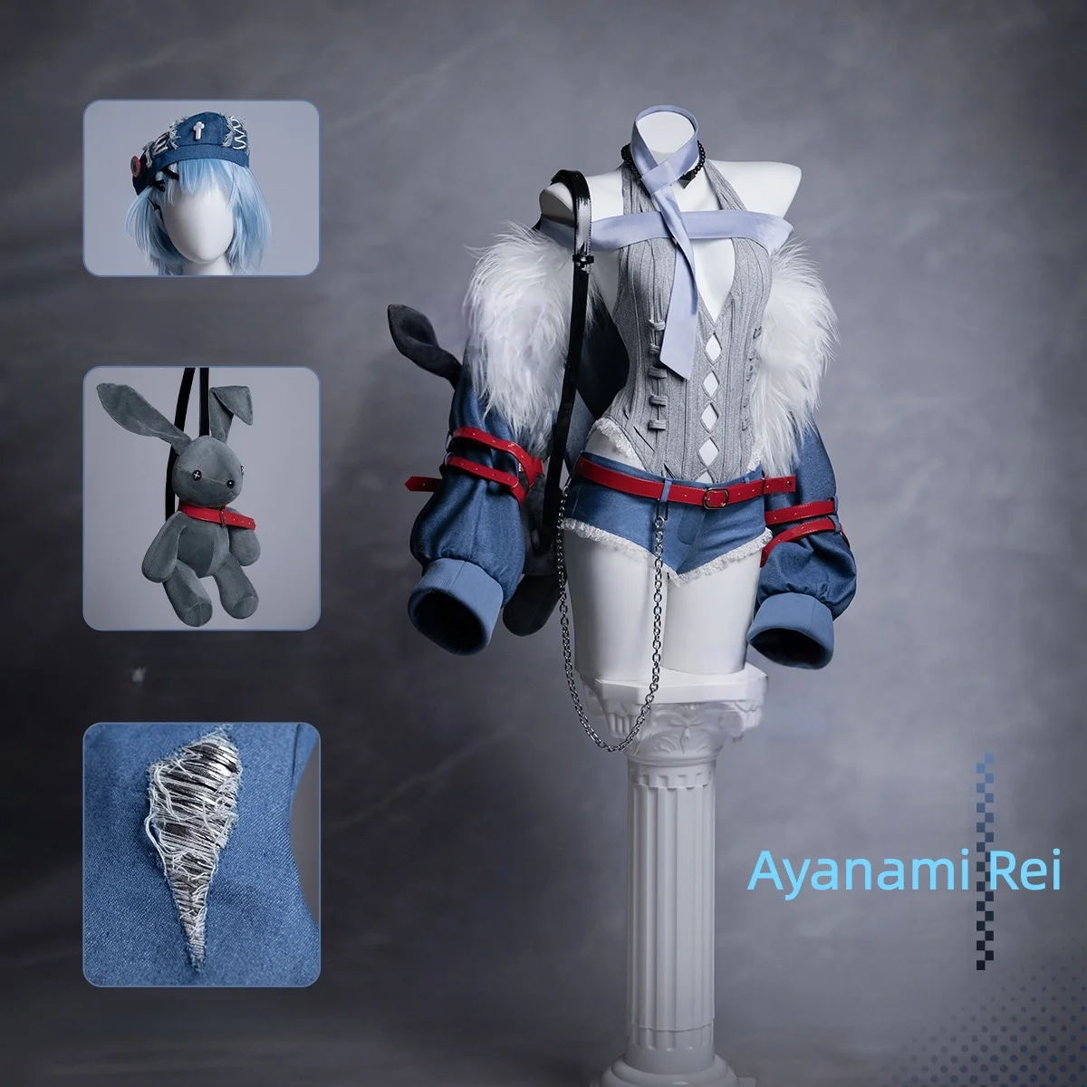 

Аянами Рей Косплей Костюм Женщины Девушки Рок-Группа Топ Шорты Куртка Униформа Шляпа Носки Реквизит Аксессуары Набор для Хэллоуина