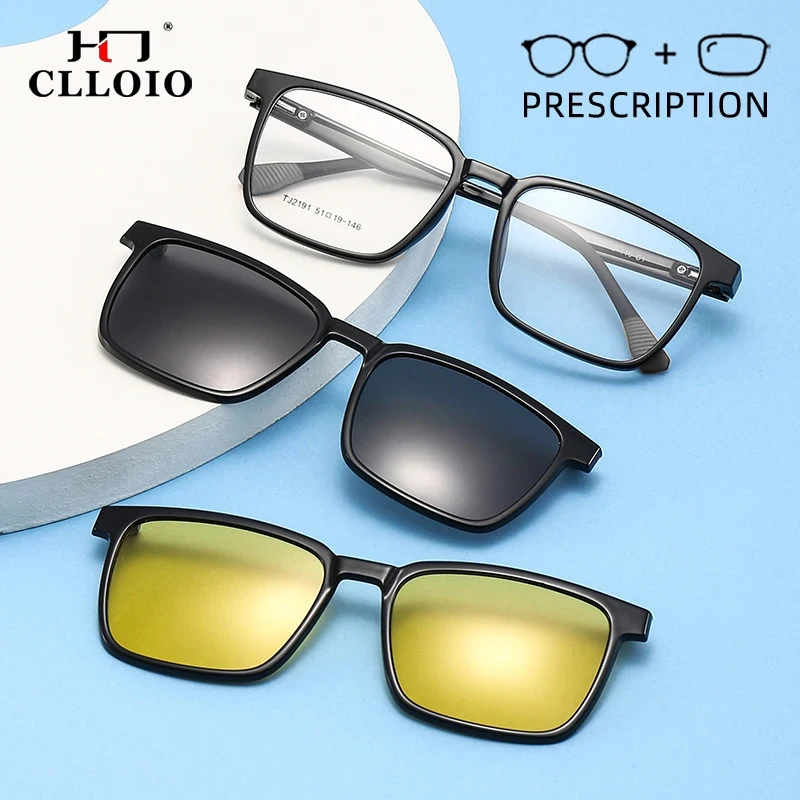 CLLOIO Flip-up Magnetic Clip-on Prescription Glasses Men Women TR90 Polarised Myopia Sunglasses Night Vision Reading Glasses