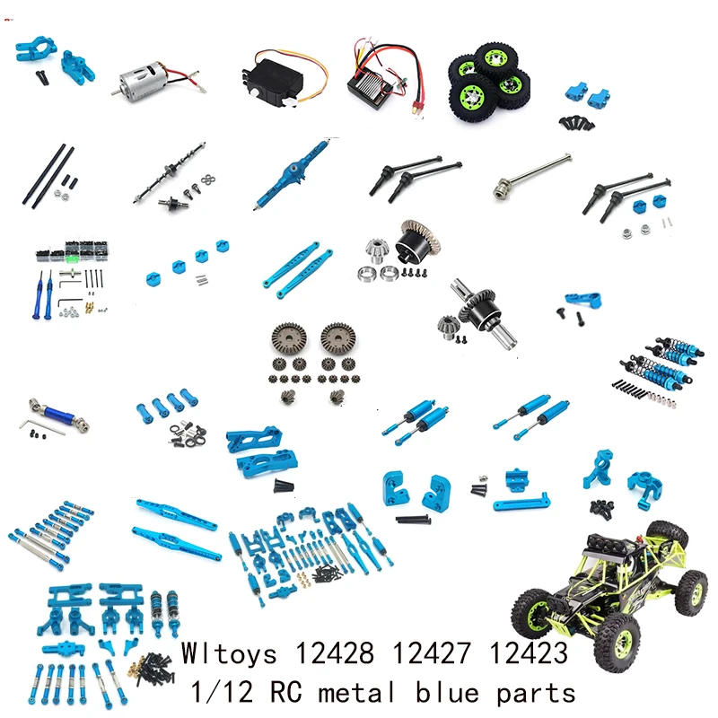 Conjunto de Peças de Reposição Metálicas Aprimoradas para Carro RC Wltoys 12427/12428/12423 1/12 - Braço Oscilante, Copo de Direção, Amortecedor, Haste de Tração e Engrenagem de Transmissão