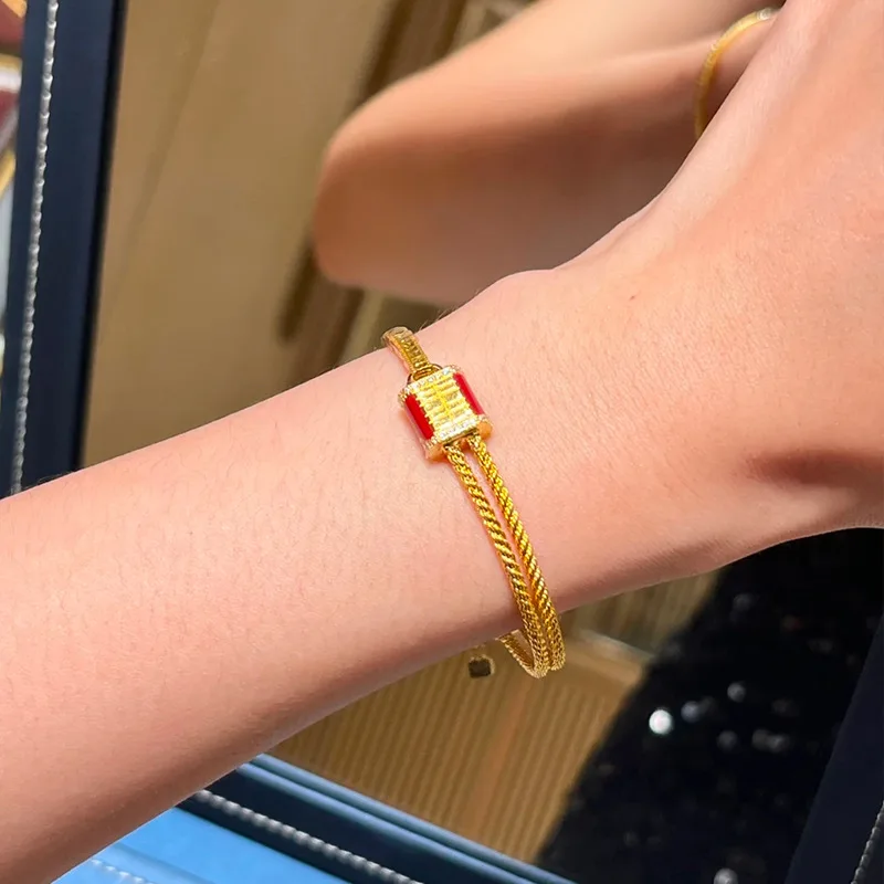 

Gold Shop Same Style 9999 24K Real Gold Women's Gold Bracelet with Diamond Inlaid Horseshoe Bracelet Exquisite Gift Beautiful Je