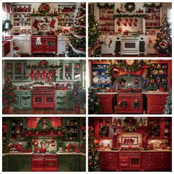 Christmas Kitchen Scene Photography Backdrops Xmas Family Party Decoration Kids Portrait Photographic Background Photozone Props