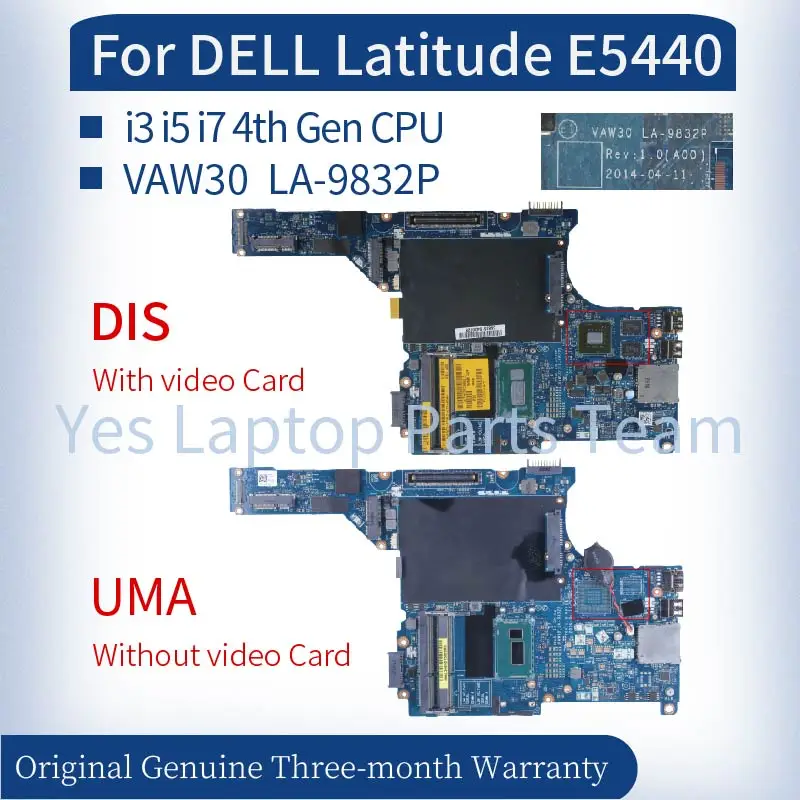 

For DELL Latitude E5440 Laptop Mainboard LA-9832P 0P9X5M 0P9C5W 0XU0F4 0C4F9T 0KYG98 I3 I5 I7-4th Gen 2G Notebook Motherboard