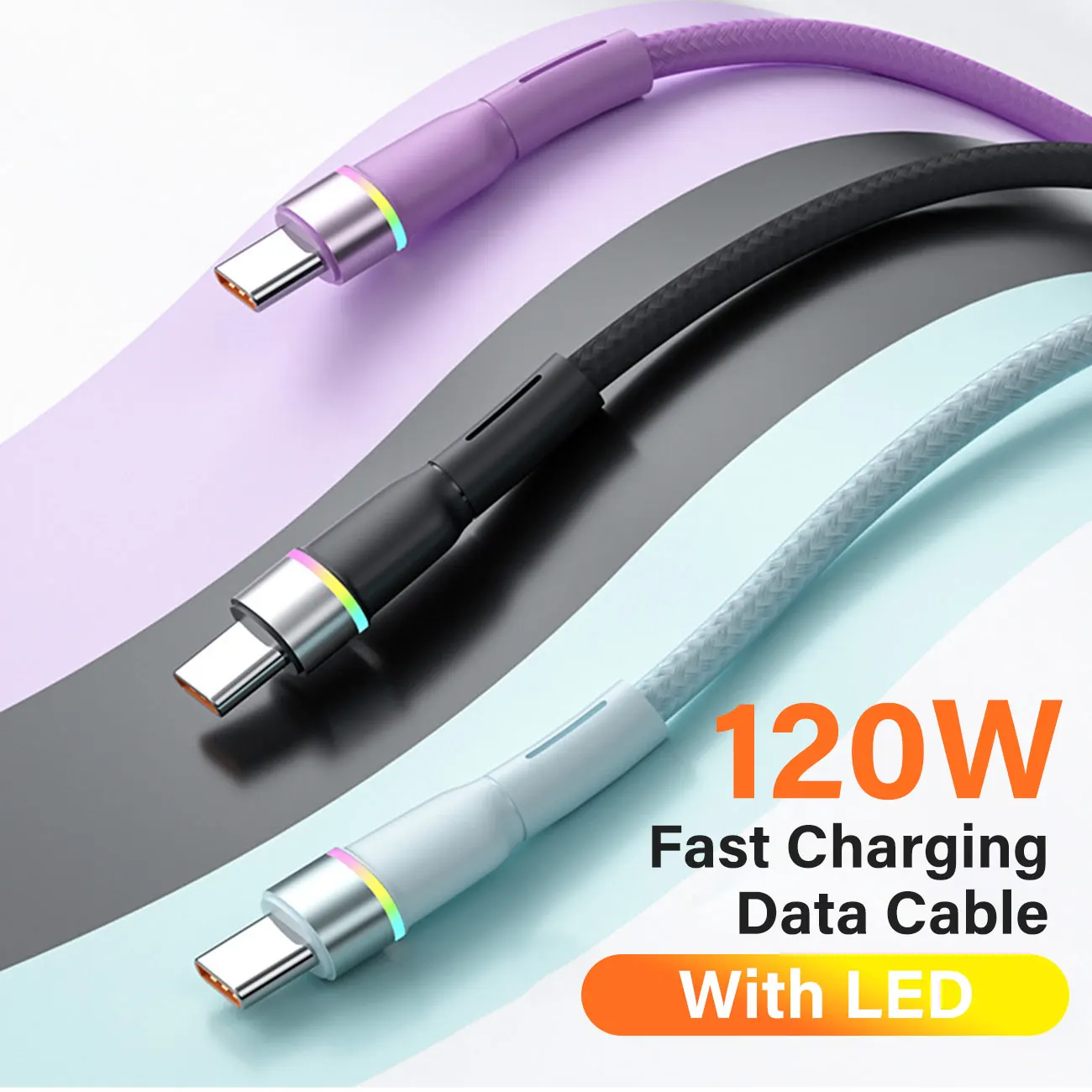 120W 6A USB Type C Super Fast Charging Cable USB C IOS Data Cable LED Phone Charger Cord For Huawei Xiaomi POCO Samsung