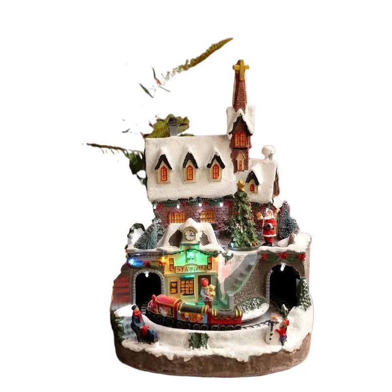 

Christmas decoration glowing rotating snow house train music box ornament holiday gift window ornament
