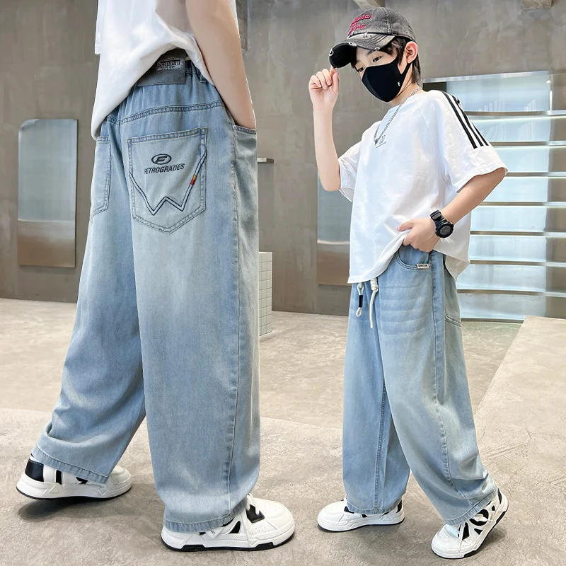 

Summer Boy Straight Jeans Baby Boy Denim Shorts Teen Boys Casual Blue Jeans Teenage Child Softy Denim Trousers Toddler Ages 4-14