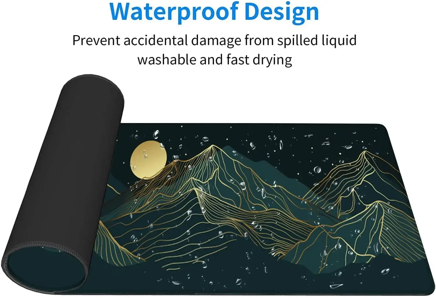 لوحة ماوس كبيرة Golden Mountain Line Arts كبيرة XL حصيرة مكتبية ممتدة مقاومة للماء مع حواف مخيطة 31.5 × 11.8 بوصة