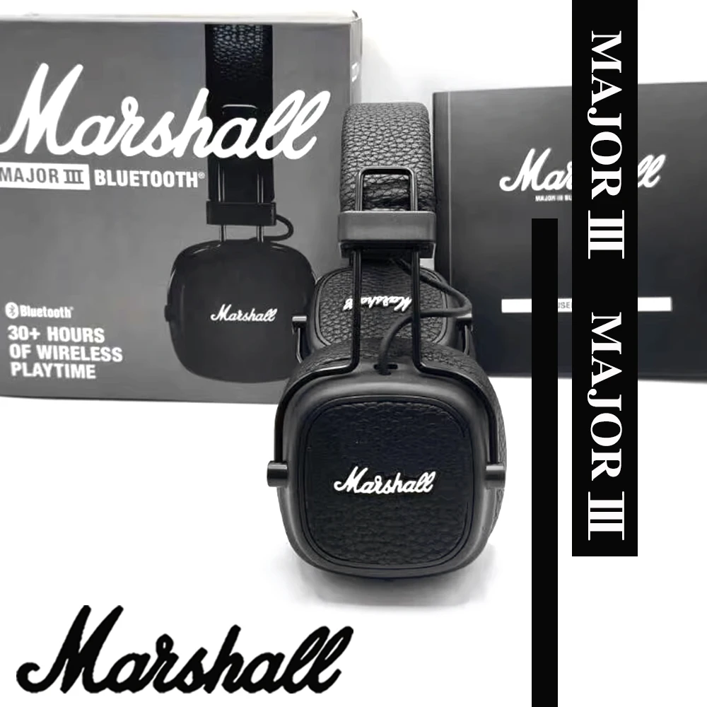 سماعات رأس مارشال ميجور III اللاسلكية بتقنية البلوتوث، سماعة رأس لاسلكية عميقة قابلة للطي للألعاب الرياضية مع ميكروفون