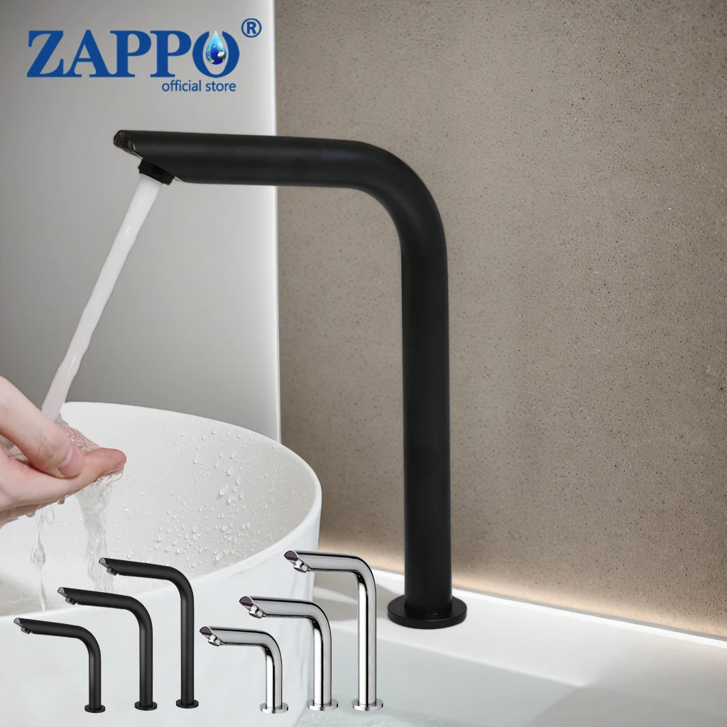 ZAPPO Black Sensor Bathroom Faucet Touchless Cold Hot Water Mixer Automatic Infrared Sensor Basin Tap Single Hole Vanity Faucet