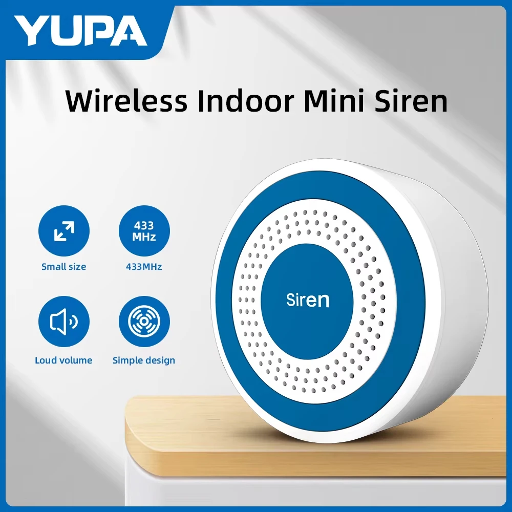 YUPA Mini sirena de alarma inalámbrica 433MHz sonido y luz sirena estroboscópica interior sirena de bocina de alto decibelio para sistema de alarma