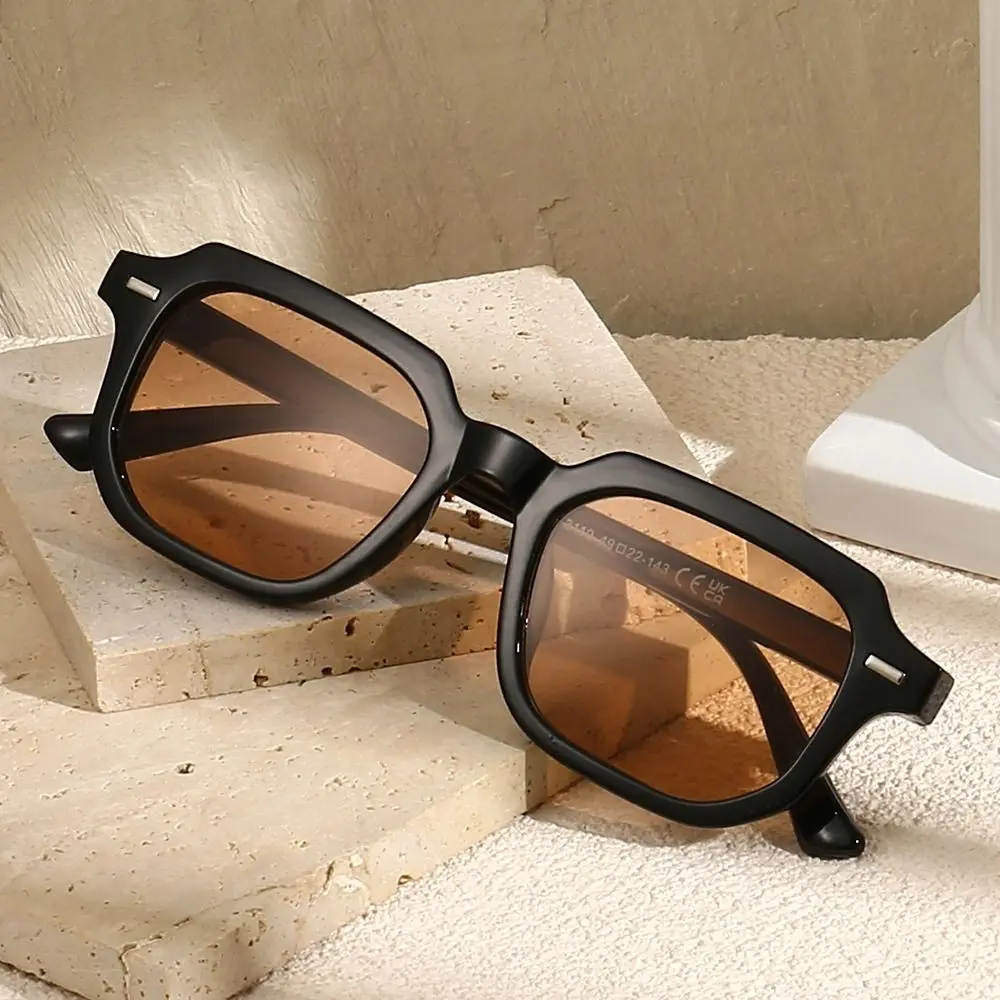 Striped Temples Round Rivet Sunglasses Retro UV 400 Protection Polygonal Frame Sun Glasses Vintage Leopard Grey Eyewear