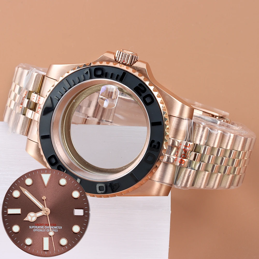 

28.5mm Dial Hands Blue Luminous 40mm Rose Gold Watch Case Sapphire Glass Jubilee Bracelet For NH34 NH35 NH36 NH38 Movement