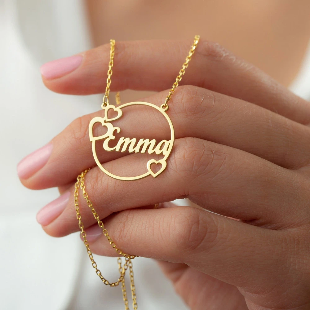 

Custom Name Necklace For Women Personalised Any Font Gold Nameplate Stainless steel Round Necklace Best Friend Birthday Gift