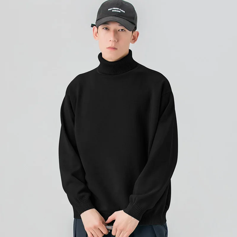 

Korean Men's Knitwear High Neck Loose Fit Basic Long Sleeve Thermal Base Layer Inner Wear Autumn Winter Solid Color Sweater