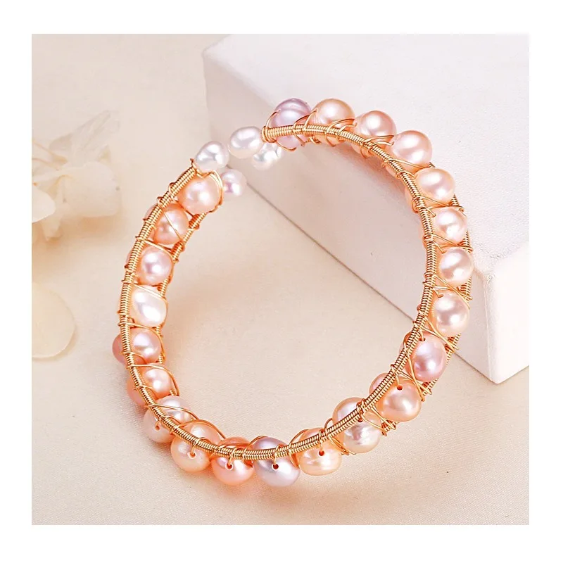 

Freshwater Pearl Bracelet Full of Texture Handmade Retro Copper Gold-plated Winding Real Pearl Bracelet Bracelet Women